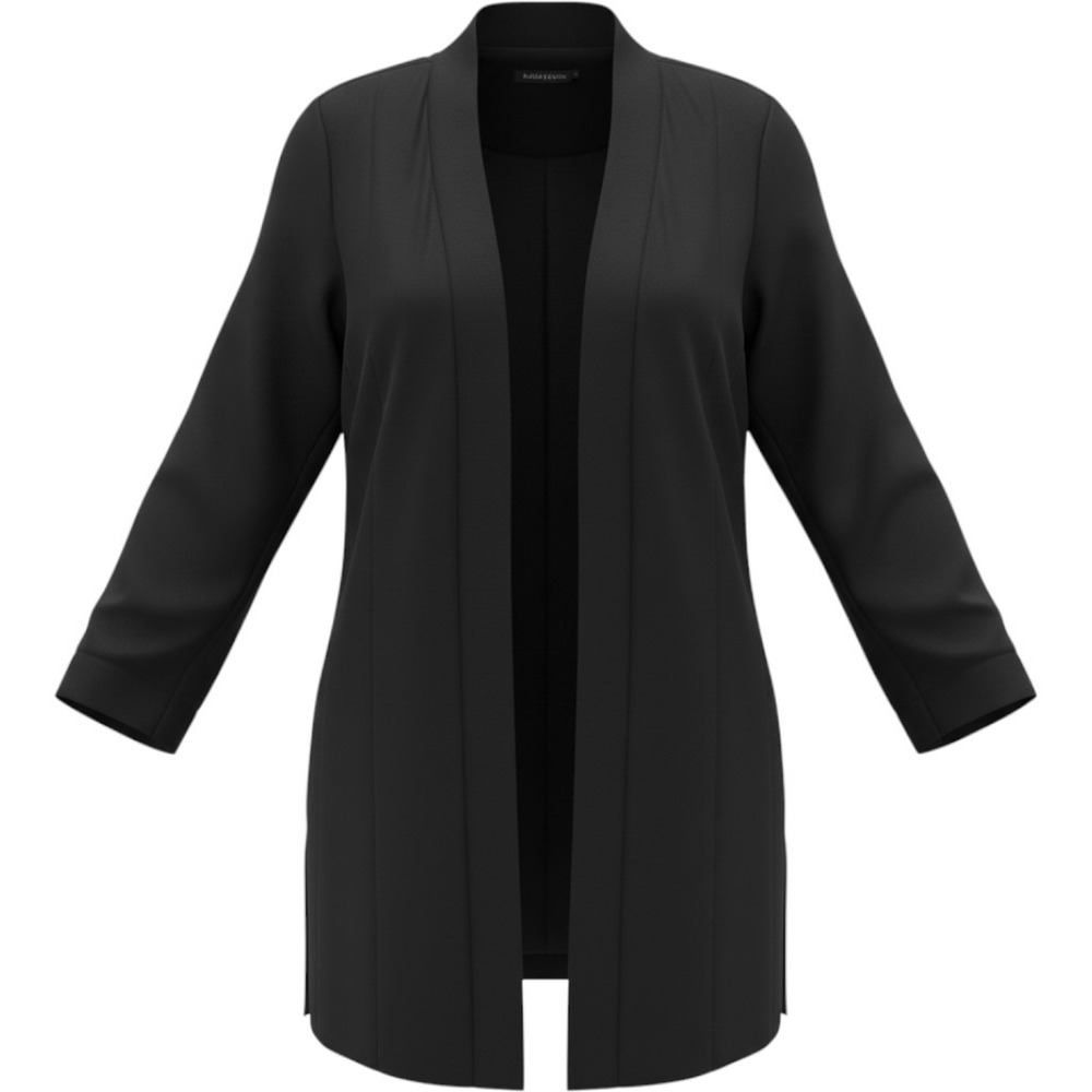 Eileen Fisher Jacket Womens M Black 100% Silk Open Front Longline Minimalist